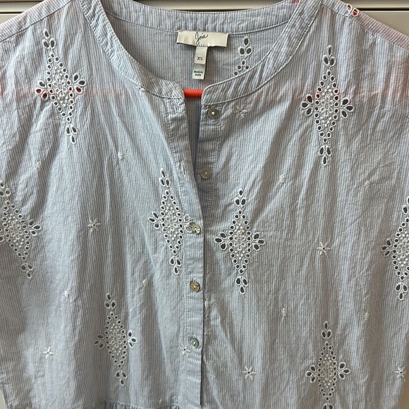 Joie Cerelia Striped Broderie Anglaise Trimmed Cotton Top Peplum - Picture 3 of 5